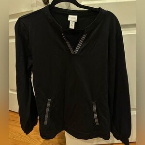 Chicos Sz 2 (L) Black Embellished Top. Like new